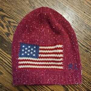 Polo by Ralph Lauren Red Knit Beanie with Flag